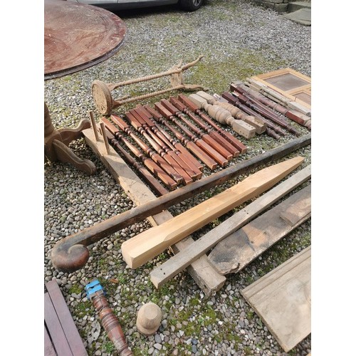 335 - Architectural salvage - an 18th/19th century beam; sections of balustrade, railings and paneling (qt... 