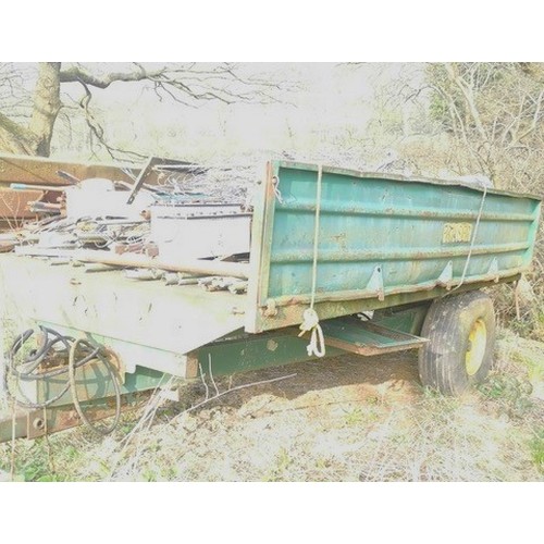 333 - A Fraser Agricultural large tipping trailer with a quantity of scrap metal; two agricultural towing ... 