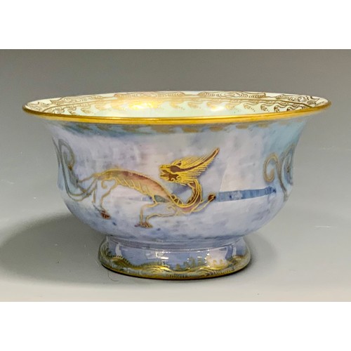 10 - A Wedgwood Dragon lustre bowl, slightly flared rim, designed by Daisy Makeig-Jones, printed in gilt ... 