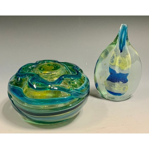 66 - 20th century glass - A Mdina 'Faceted Tear-drop' vase, 14.5cm tall;  and a compressed ovoid vase, in... 