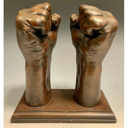 68 - Andru Fijalkowski, (Bn1962) bronzed model, Prince Naseem Hamed fists, World Featherweight Boxer, 19c... 