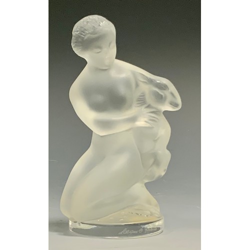 70 - A contemporary Lalique figure, maiden with lamb, inscribed 'Lalique - France', to side of base, 12cm... 