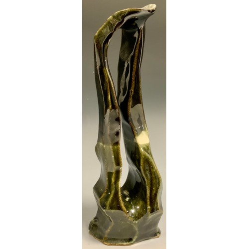78 - Gordon Baldwin (Bn1932) Sculptural stoneware form, high gloss glazed in tones of deep brown, green a... 