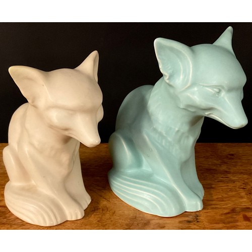 88 - A Langley Mill fox, in green, 18cm high; another, in cream, 16cm high, printed marks (2)