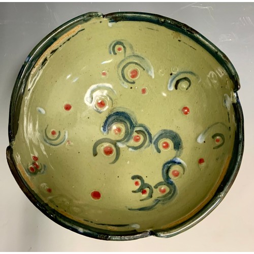 94 - Norah (Dorothy Kathleen) Braden (1901-2001) a studio pottery bowl, shaped cut quarter stepped collar... 
