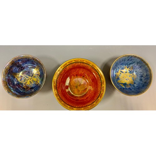 6 - A Wedgwood Fairyland Lustre bowl, flared rim, the interior glazed in mottled orange, applied with gi... 