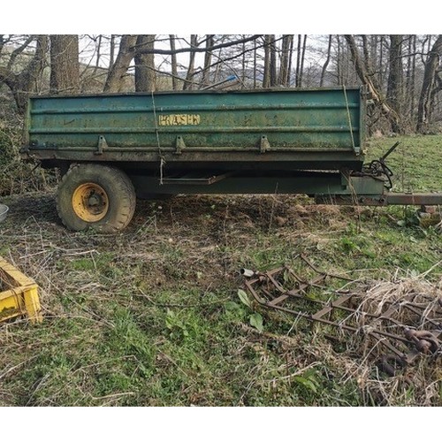 333 - A Fraser Agricultural large tipping trailer with a quantity of scrap metal; two agricultural towing ... 