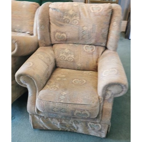 338 - A three seat high back sofa, a high back armchair;    a high back Reclining Chair (3)

** We would p... 