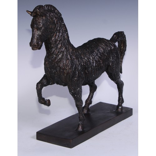 75 - A dark patinated animalier bronze, zebra, mid-prance, 39.5cm high