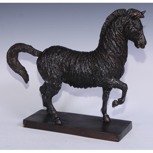 75 - A dark patinated animalier bronze, zebra, mid-prance, 39.5cm high