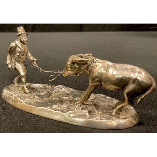 94 - A pair of silver plated knife rests, each as a man with a stubborn donkey, 10cm long