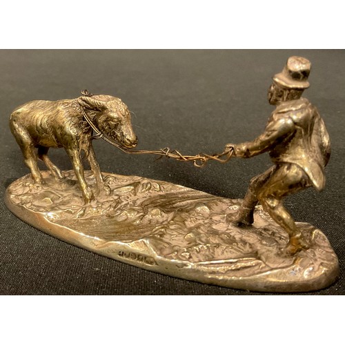 94 - A pair of silver plated knife rests, each as a man with a stubborn donkey, 10cm long