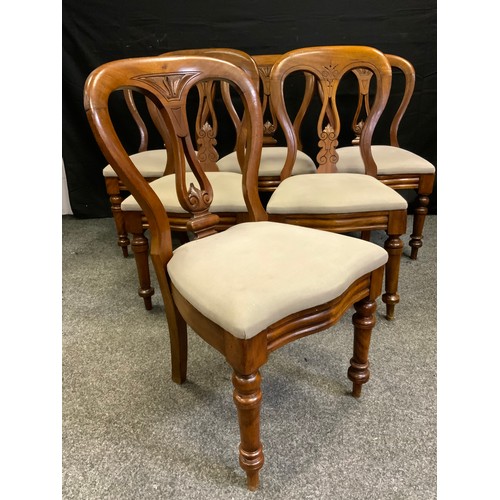 310 - A matched set of six Victorian mahogany balloon-back dining chairs, carved lyre-shaped splat, serpen... 