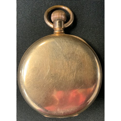 400 - A gold plated Waltham full hunter cased pocket watch, white enamel dial, Arabic numerals, subsidiary... 