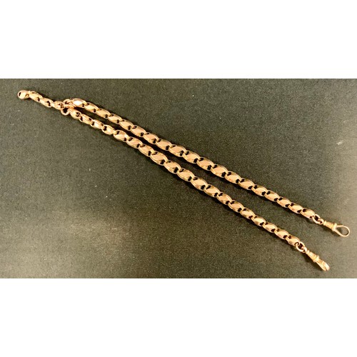 423 - A 9ct rose gold fancy link Albert chain, stamped 9ct, 39.5cm long, 29.7g gross