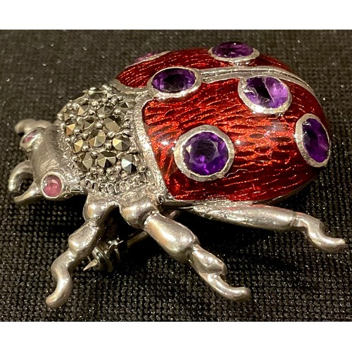 227 - A silver and enamel brooch, as a ladybird