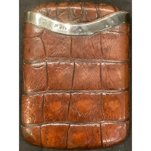 281 - A Victorian silver mounted crocodile skin pocket cigar case, retailed by W Thornhill, Bond Street, W... 