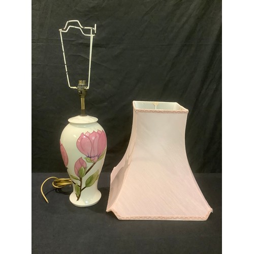 284 - A large Moorcroft Magnolia pattern lamp with shade