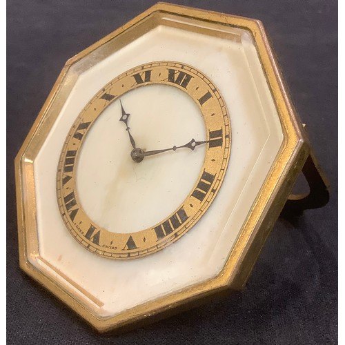 286 - An Art Deco octagonal boudoir timepiece, the clock dial with a chapter of Arabic numerals, 7cm high,... 