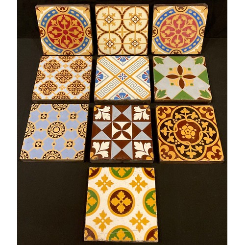 320 - A selection of 19th century Minton floor tiles, various designs; another, Maw & Co (10)