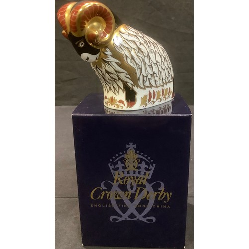 254 - A Royal Crown Derby paperweight, Derby County Ram, boxed