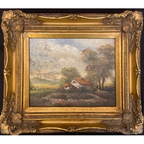 345 - Syd Gardner  
a set of three, Cottage Scene, River Scene and Sheep Grazing  
signed, oils, the large... 