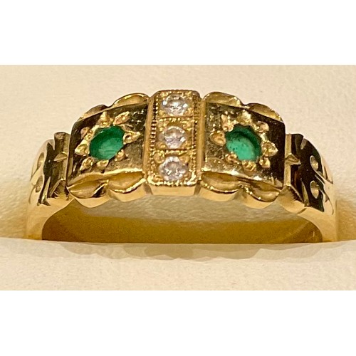 430 - An 18ct gold Victorian style emerald and diamond ring, size P, 5.4g