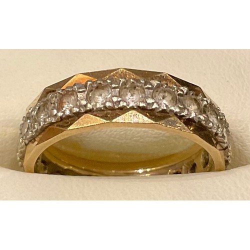 434 - An 18ct gold five stone graduated diamond ring, size L, 3.2g; a 9ct gold eternity ring, unmarked, si... 