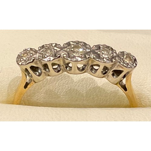 436 - An 18ct gold five stone illusion set diamond ring, size P, 2.66g; a 9ct gold white stone ring, size ... 