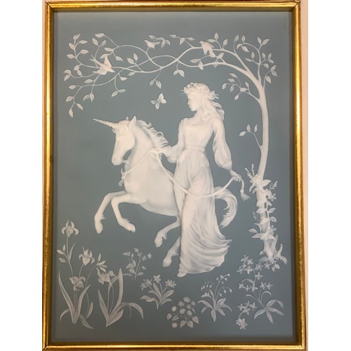 471 - A Franklin Mint parian porcelain plaque, by George McMonigle, The Lady and the Unicorn, 29c, x 21.5c... 