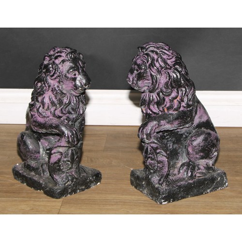 147 - A pair of painted reconstituted stone heraldic lion models, the largest 38.5cm high (2)