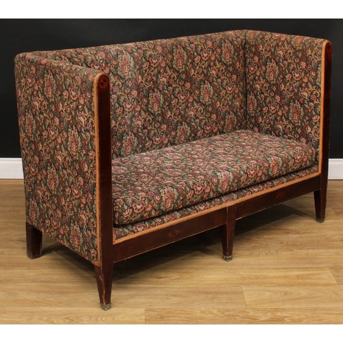 12 - An early 20th century box-form sofa, 91cm high, 135cm wide, 61.5cm deep, the seat 120cm wide and 48c... 