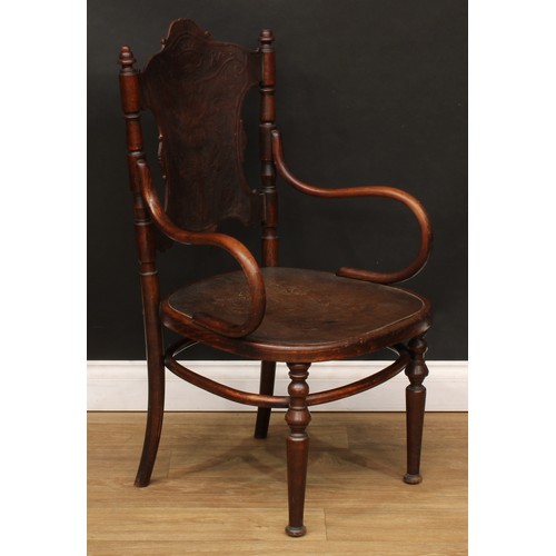 107 - A set of five Fischel bentwood chairs, comprising four side chairs and an armchair, the backs presse... 