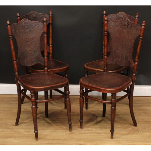 107 - A set of five Fischel bentwood chairs, comprising four side chairs and an armchair, the backs presse... 