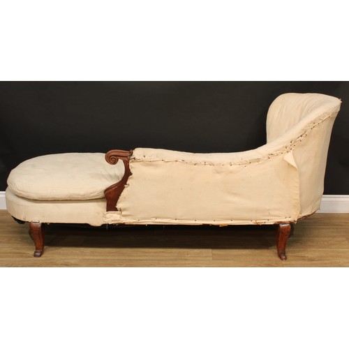 109 - A 19th century rosewood chaise longue, the frame carved with scrolls and acanthus, 83.5cm high, 180c... 