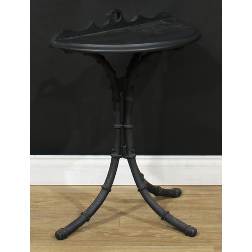 206 - A painted demilune side table, cast iron simulated bamboo base cast Registered No. 1028620 and 853, ... 