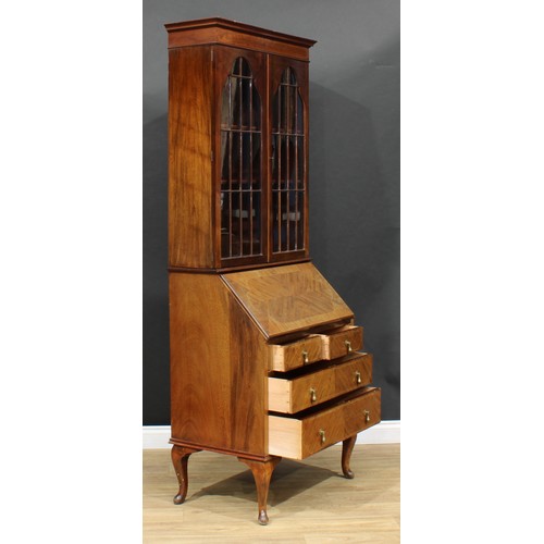 214 - An early 20th century mahogany bureau bookcase, 205cm high, 81.5cm wide, 50cm deep