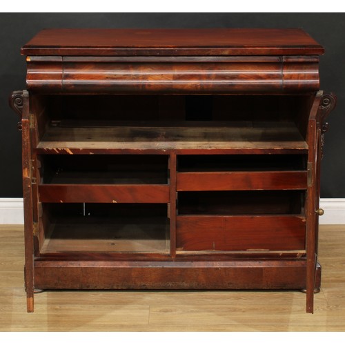 528 - A Victorian mahogany side cabinet or low chiffonier, rectangular top above a long concave moulded fr... 