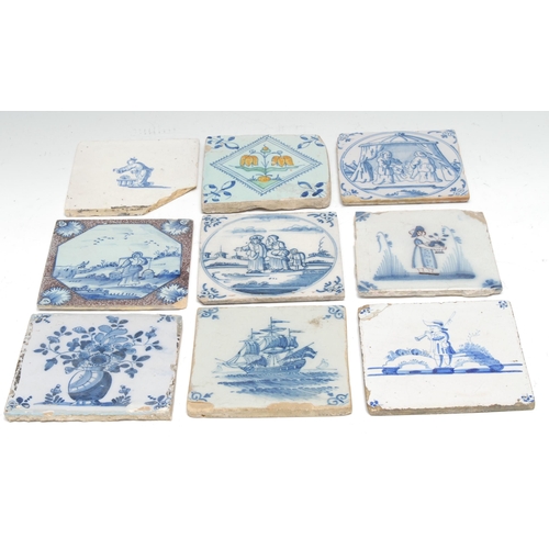 372 - A collection of 18th century Delft tiles, comprising both English and Dutch, including a possible Li... 