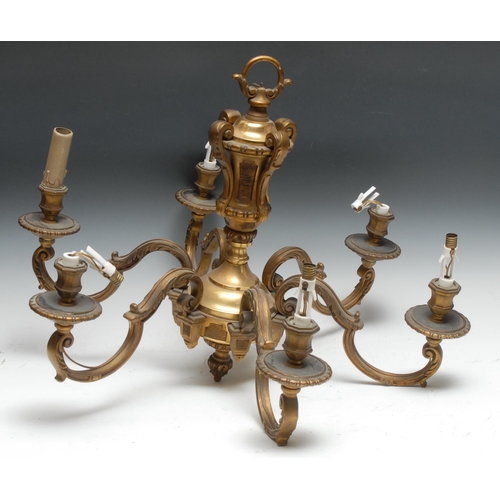 1800 - A Baroque design gilt-metal six-branch electrolier, cast with acanthus scrolls, 62cm diam