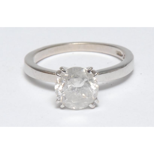 308 - A diamond single stone ring, the round brilliant cut stone claw set, approx 1.65ct, white metal shan... 