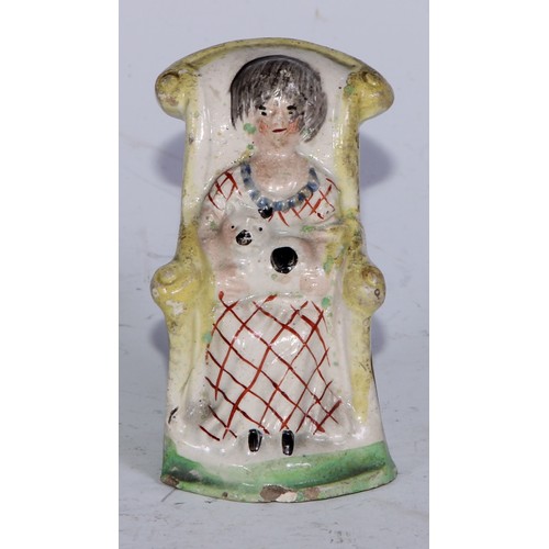 379 - A Prattware  figure, modelled as a lady wrapped in a shawl, sponged in tones of blue and brown, 7.5c... 