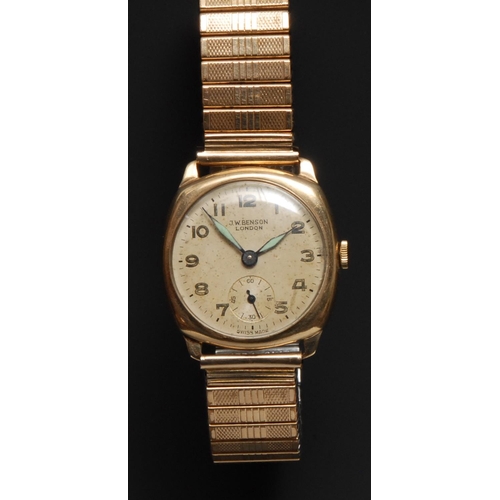 294 - An Elizabeth II gentleman's 9ct gold wristwatch, 26mm dial inscribed J.W. Benson, London, Arabic num... 