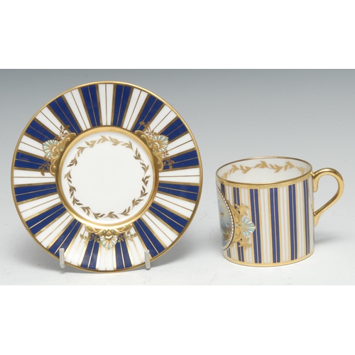 622 - A Lynton cabinet coffee can and stand, painted by Stefan Nowacki, monogrammed, with a Dutch schooner... 