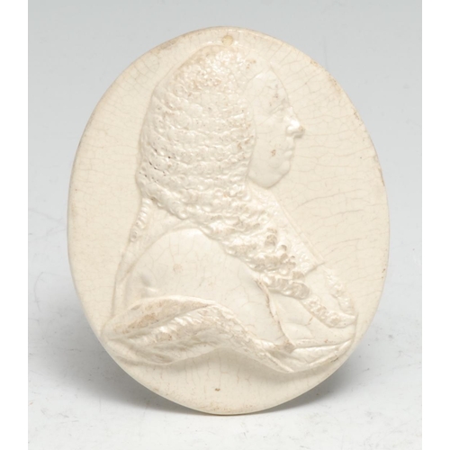 383 - A Wedgwood oval creamware plaque, in relief with Lord Camden, 8.5cm long, incised title, impressed W... 