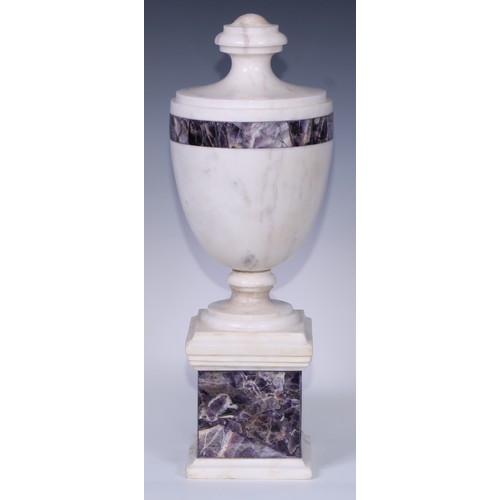 1802 - A Neo-Classical design white marble and amethyst quartz ovoid urn, 46cm high