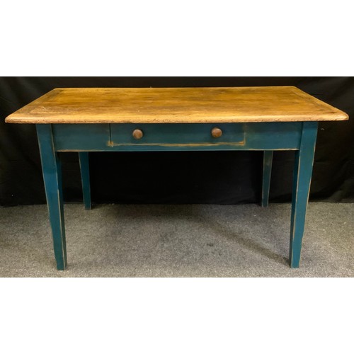 A pine rectangular kitchen table, drawer to frieze, 151cm long, 62cm wide