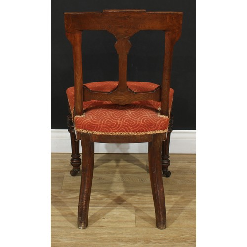 1813 - A set of six late Victorian Aesthetic Movement oak and ebonised dining chairs, stuffed-over seat, tu... 