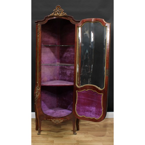 1814 - A Louis XV Revival gilt metal mounted Vernis Martin corner vitrine display cabinet, shaped top with ... 