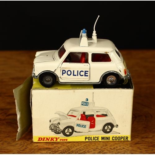 3061 - Dinky Toys 250 Police Mini Cooper, white body with decals, red interior, white plastic roof aerial i... 